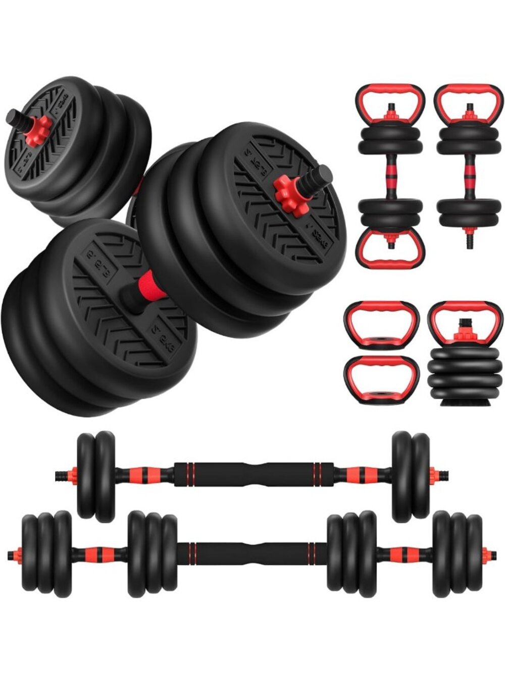 Adjustable 4-in-1 Dumbbell Set, 20-90lbs Free Weights for Home Gym Fitness